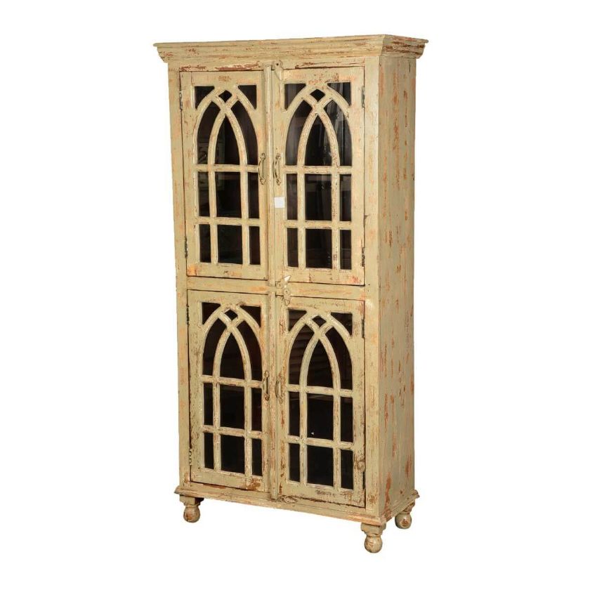 Picture of Queen Anne Distressed Mango Wood Winter White Display Cabinet Armoire