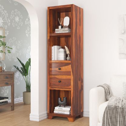 Picture of Colton Solid Wood Tall Narrow Bookcase with Drawers (73")