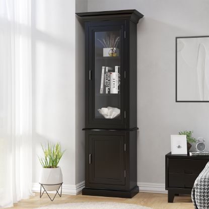 Picture of Altadena Tall Black Glass Door Bookcase with Cabinet (84")