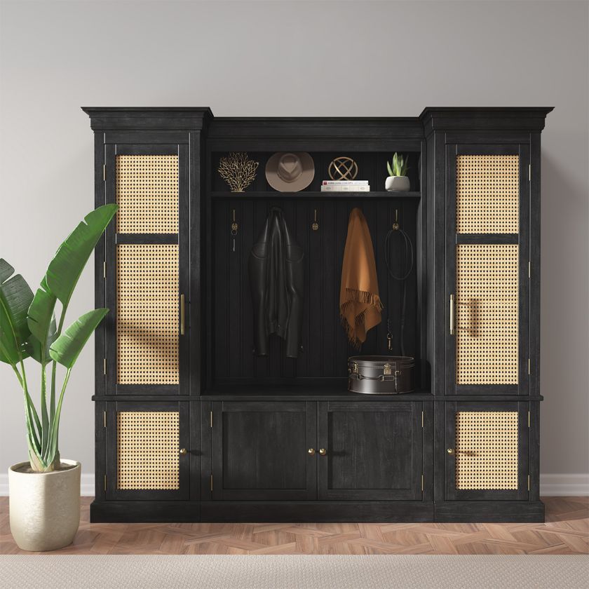 Picture of Martinez Solid Wood Black Entryway Hall Tree with Storage