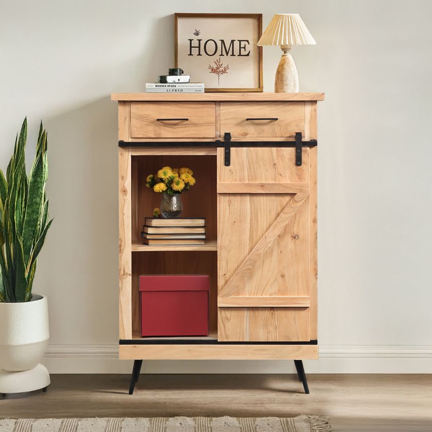 Picture of Alexandria Wooden Small Accent Armoire Cabinet with Drawers