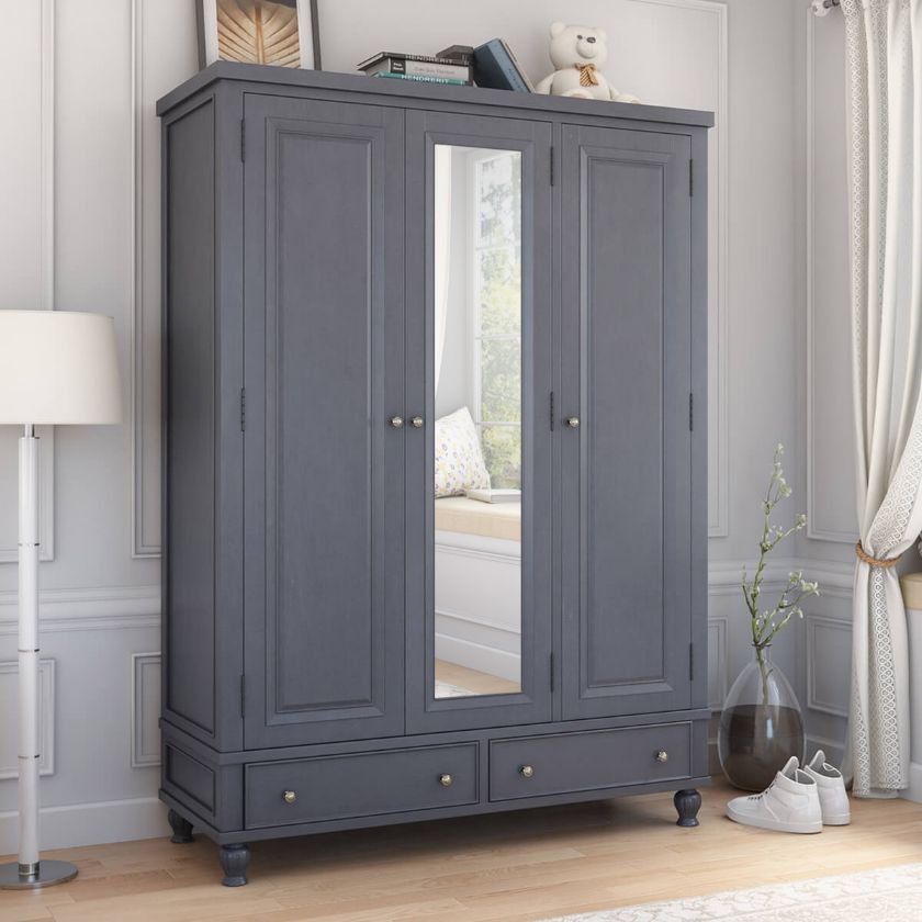 Picture of Marysville Solid Wood Large Wardrobe Armoire with Mirror