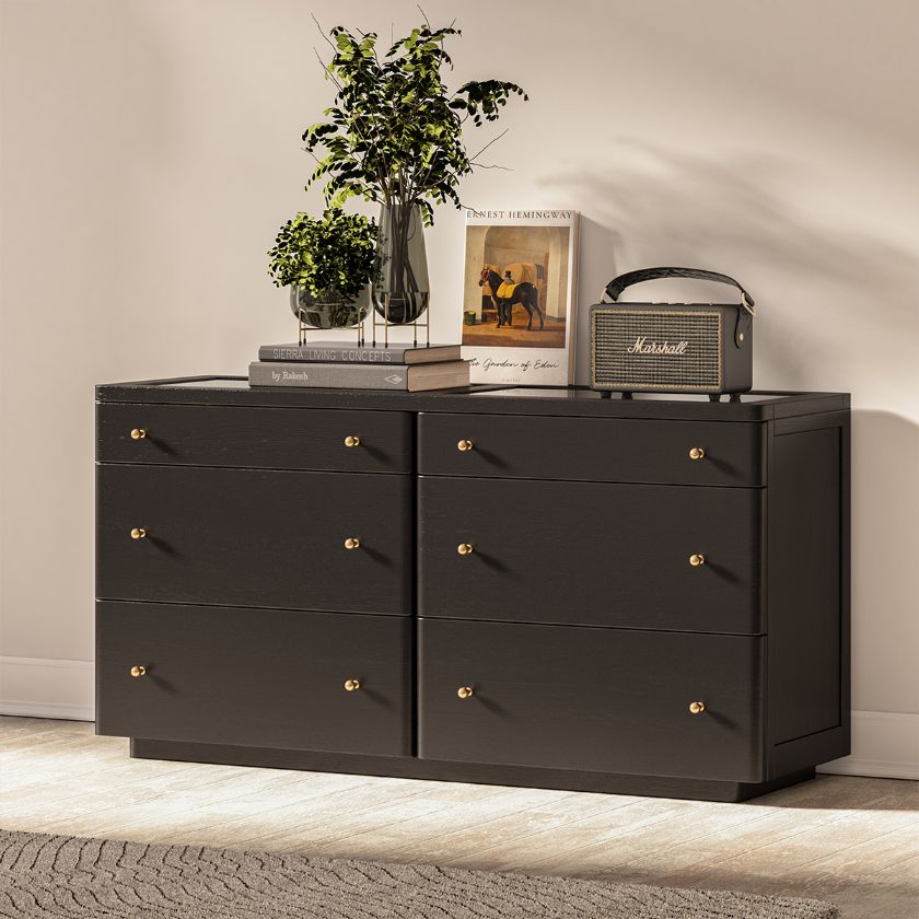 Picture of Cobb Modern Black 6 Drawer Dresser with Glass Top